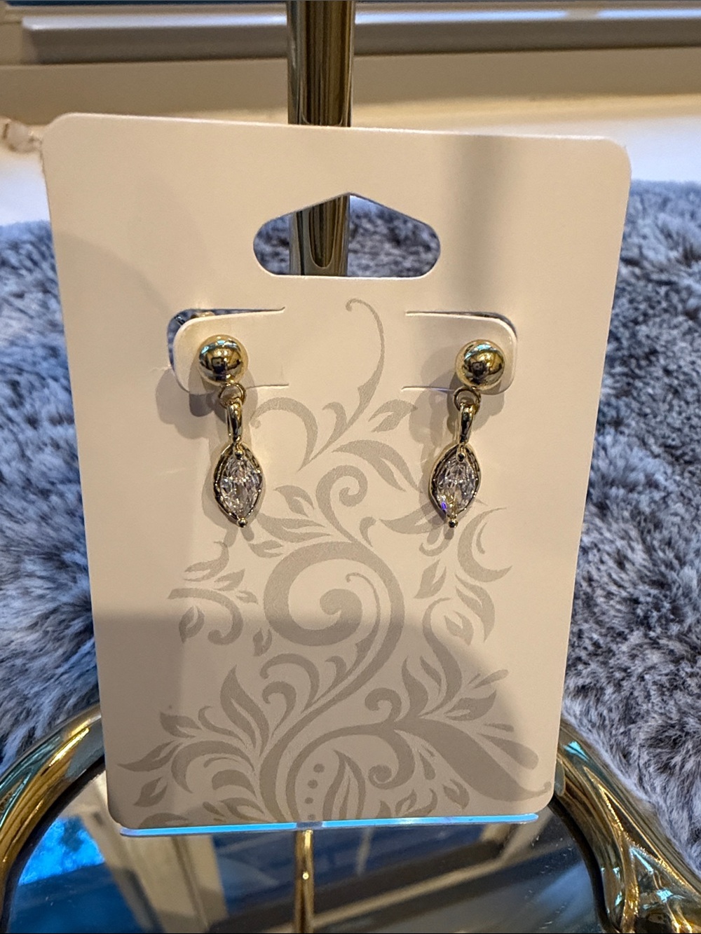 Gold filled earrings with clear cubic zirconia drop- Elegant Women Jewelry
